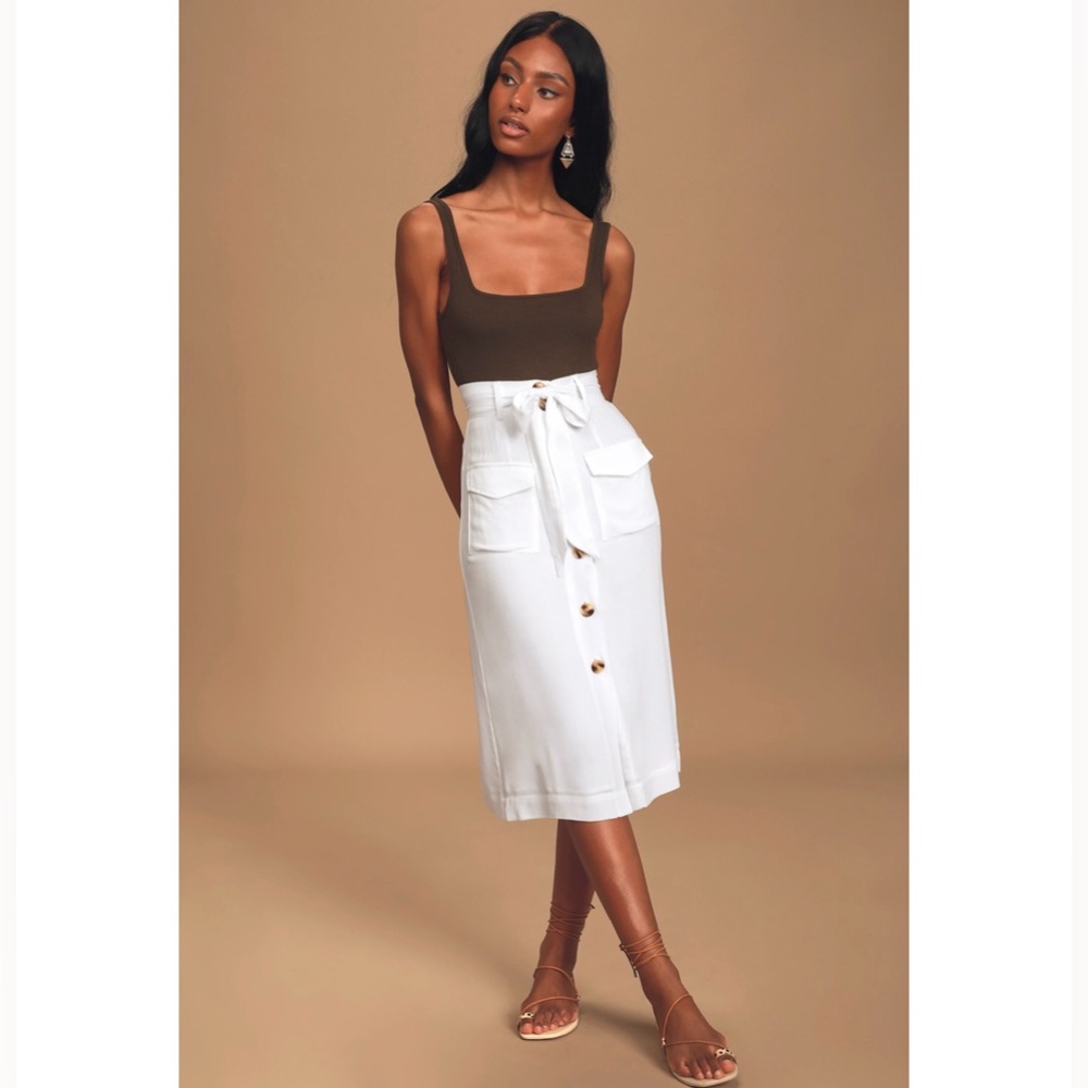 CHARLIE HOLIDAY. Cali White Button-Front Midi Skirt - Size 4